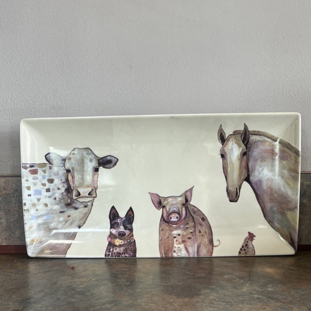 Greenbox Eli Halpin Rectangular Ceramic Animal Platter Dishwasher Safe 15x7in