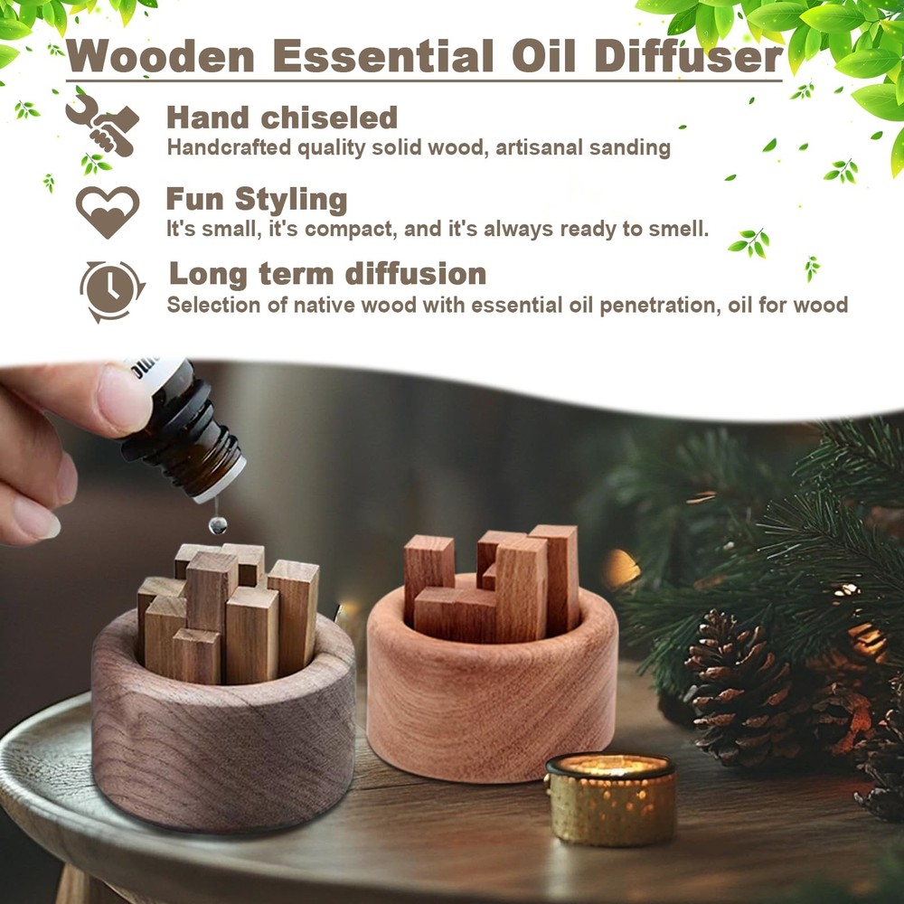 Wshxjzyay 3 Pieces Wood Diffuser for Essential Oils, Aromatherapy Brown