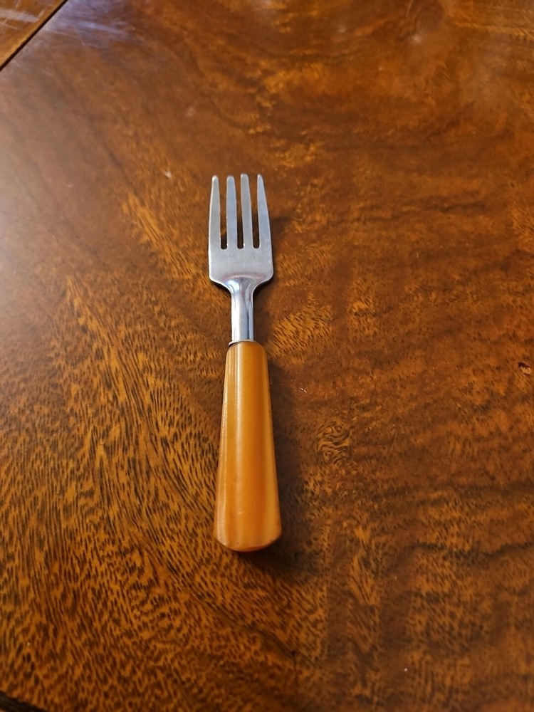 Vintage Butterscotch Bakelite Toddler Fork 5"