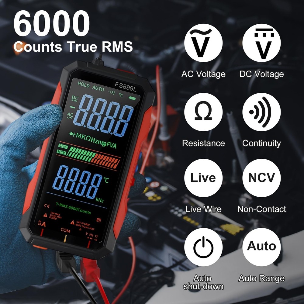 FS899L Digital Multimeter with Color Screen, USB C Rechargeable Electrical Te...