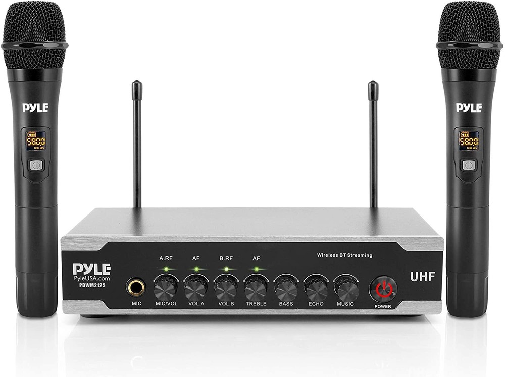 Pyle PDWM2125 UHF Wireless Dual Microphone System +Bluetooth+Desktop USB Powered