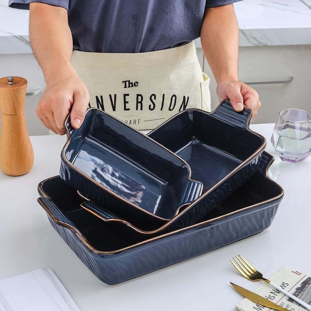 3PC Ceramic Bakeware Set 9x13 Baking Dish Lasagna Pans Aegean