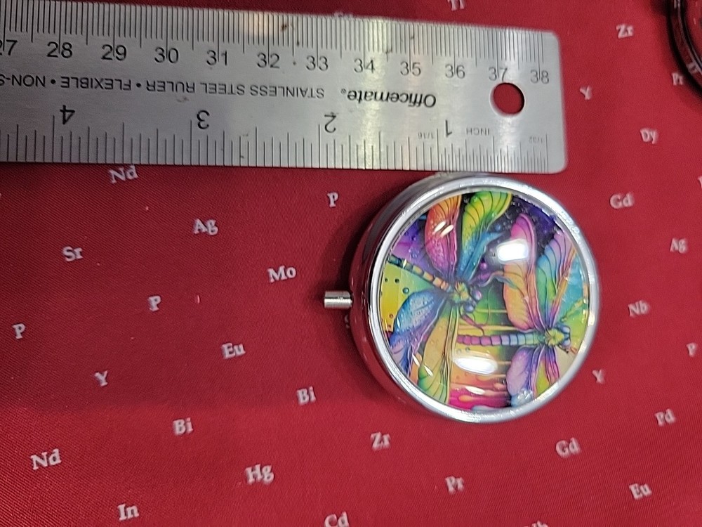 Dragonfly Multicolor Pastel Round Pill Box, 3 Compartment Decorative