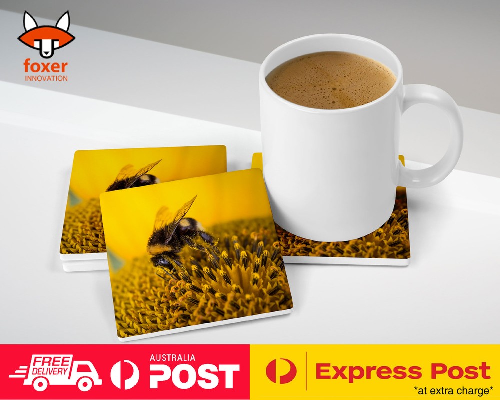 COASTER COFFEE DRINKING MAT|BEE INSECT POLLINATING FLOWER #4