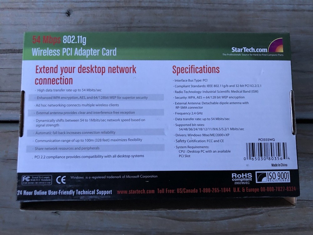 Startech Wireless PCI Adapter Card -54 Mbps 802.11g. Open Box