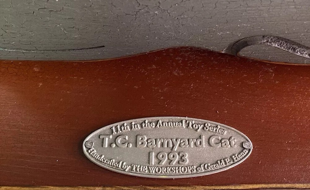 T.C.Barnyard Cat Painted Wood Leather Pull Primitive Pull Toy Henn Workshop 1993