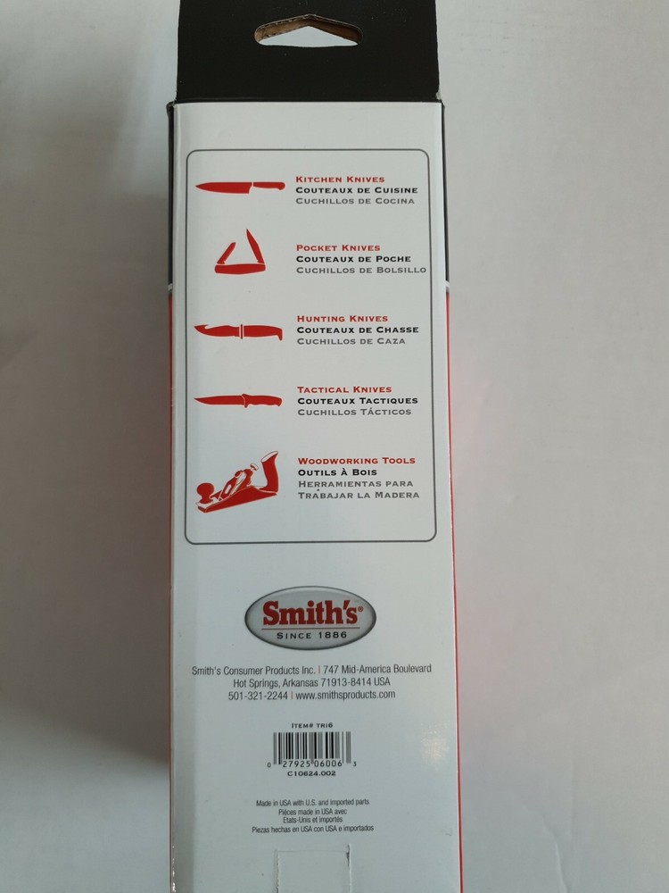 Smith's 6"Tri-Hone Sharpening System Medium-Fine-Coarse, sharpens all types .