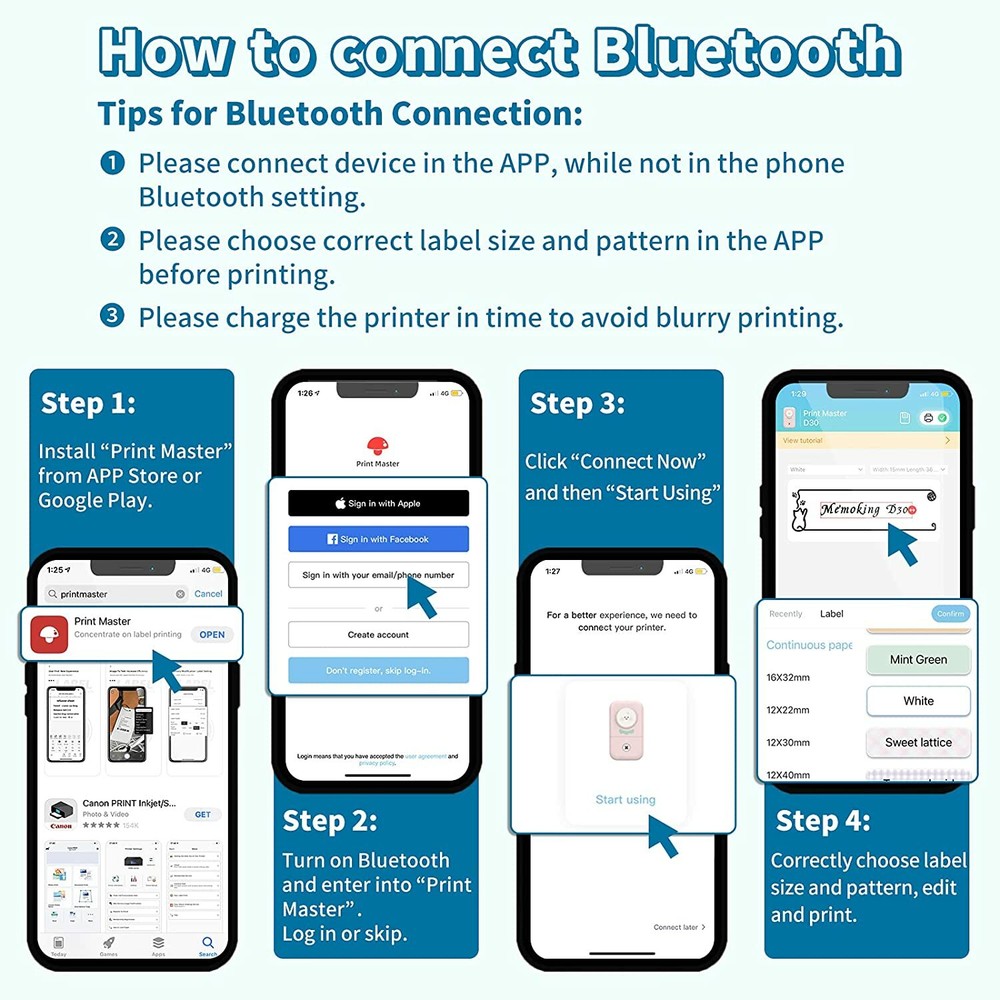 Phomemo D30 Label Maker Machine Mini Thermal Paper Sticker Printer with Tape US