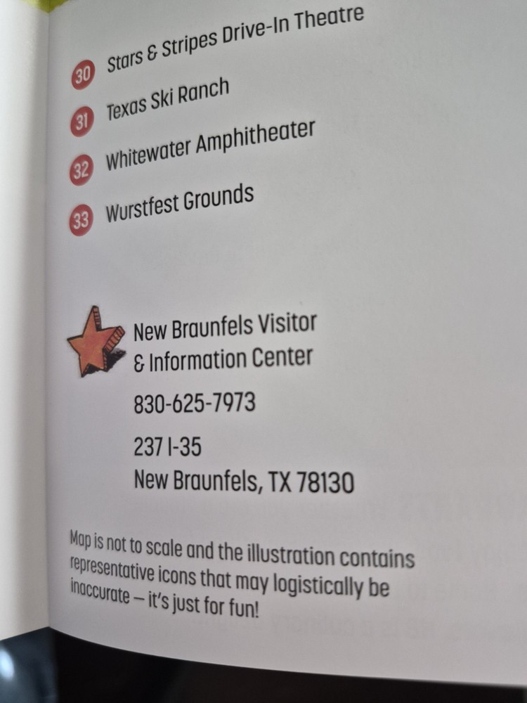 New Braunfels Texas Attractions Guide Travel Foldable Map