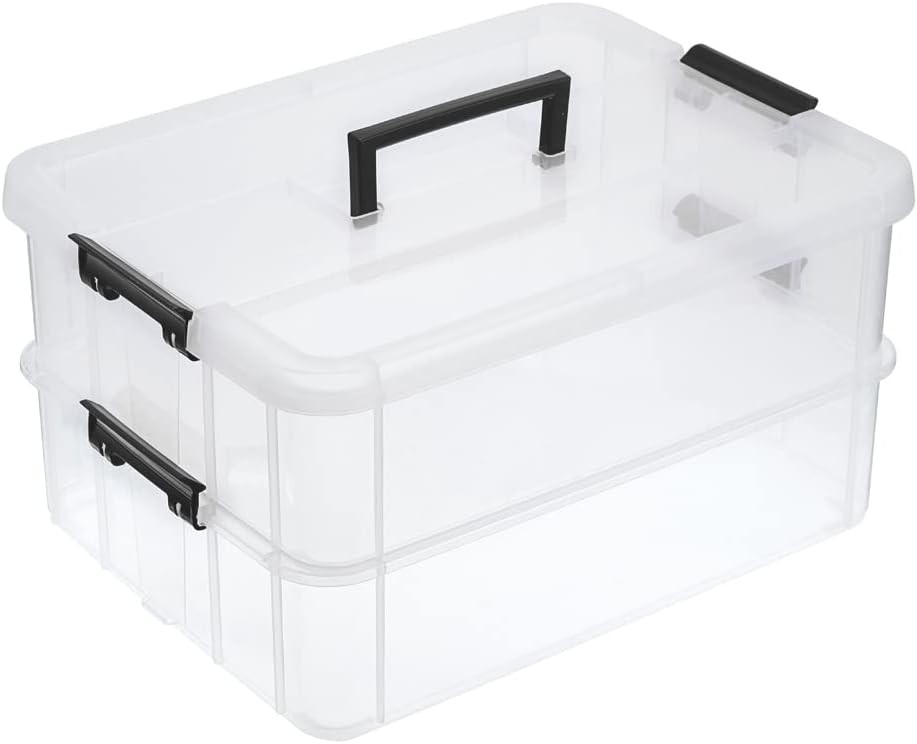 2 Layer Stack & Carry Box Plastic Multipurpose Portable Storage Container Box