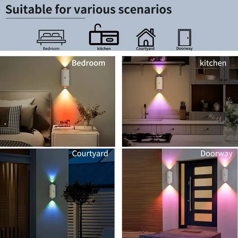 RGB Gradient LED Night Light with Motion Sensor Wall Lamp Rechargeable Ambient L