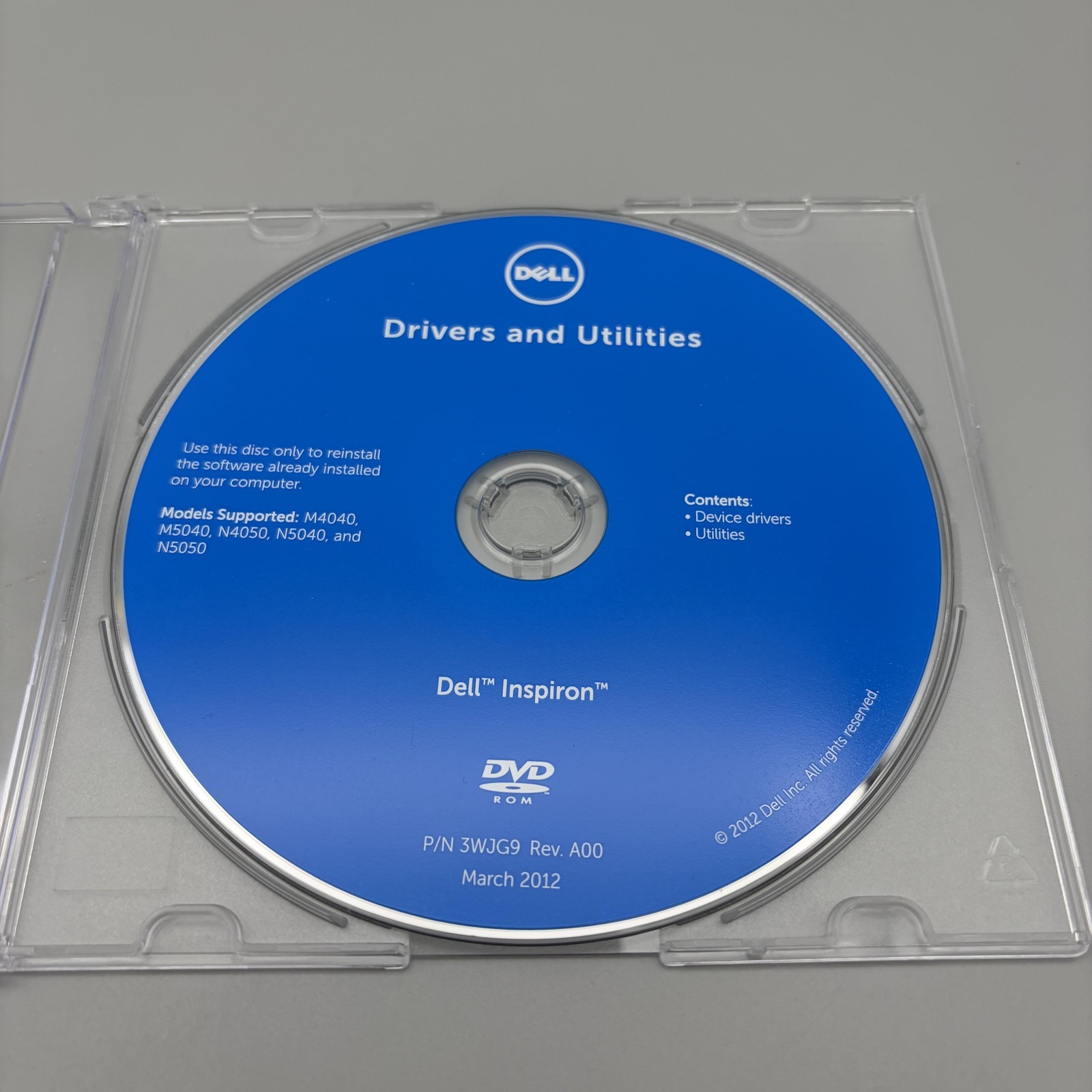 2012 Dell Inspiron Drivers And Utilities DVD 3WJG9 M4040 M5040 N4050 N5040 N5050