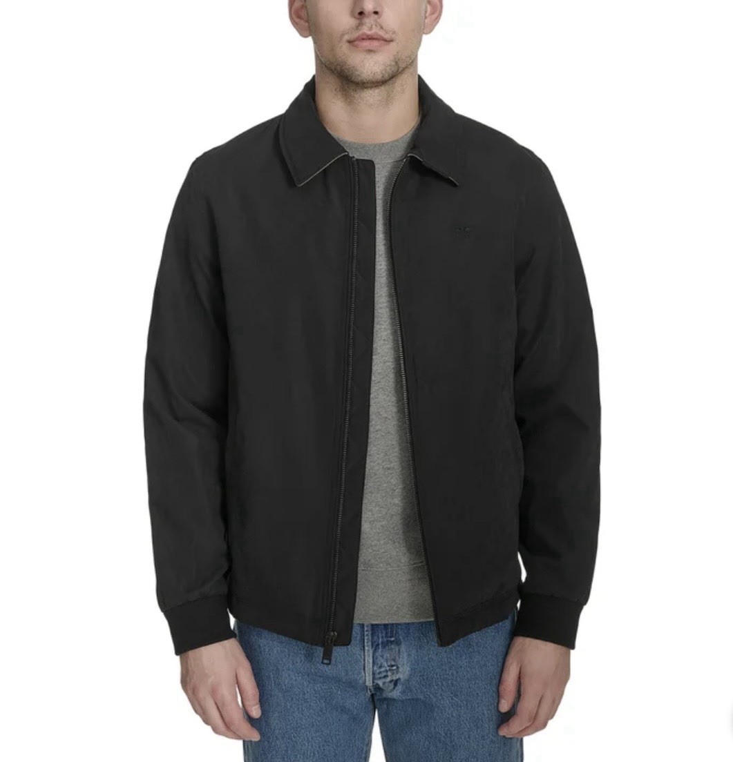 Dockers Bomber Jacket, Black, Men's Medium, Rib Knit Cuffs, Laydown Collar, NEW