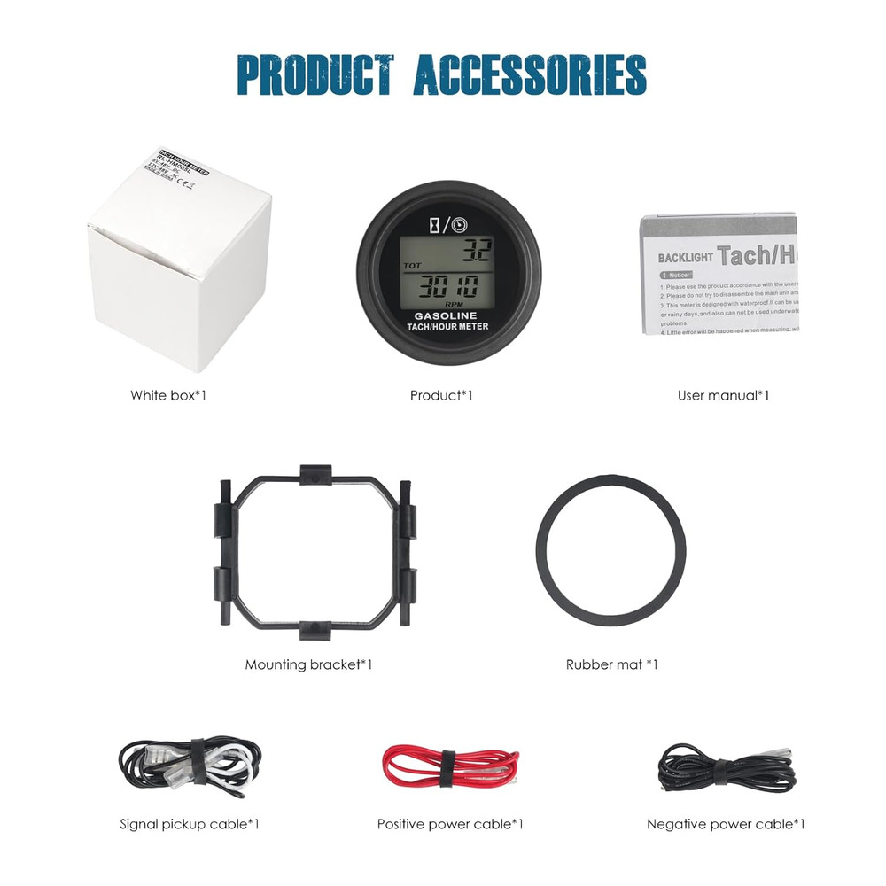 Digital Engine Hour Meter Tachometer,Real-Time RPM Record,Backlight Display,Snap