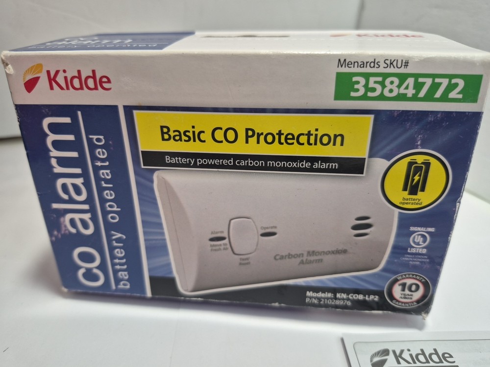 Kidde CO Alarm Battery Operated Basic CO Protection Model KN-COB-LP2 Open Box