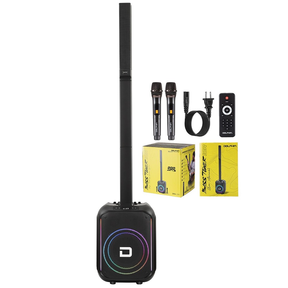 12"Portable Line Array Column PA System Sub Bass Bluetooth Mic Remote LED Lights