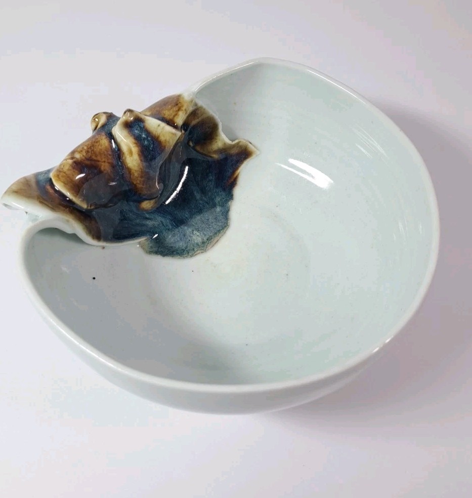 Handmade Signed Abstract Bowl Light Blue Multicolor