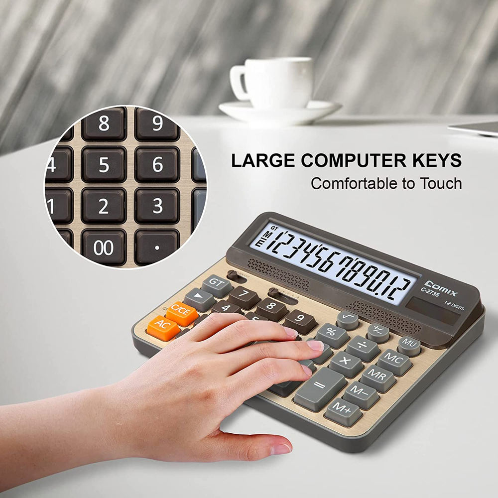 omix Desktop Calculator, Large Computer Keys, 12 Digits Display, Champaign Gold