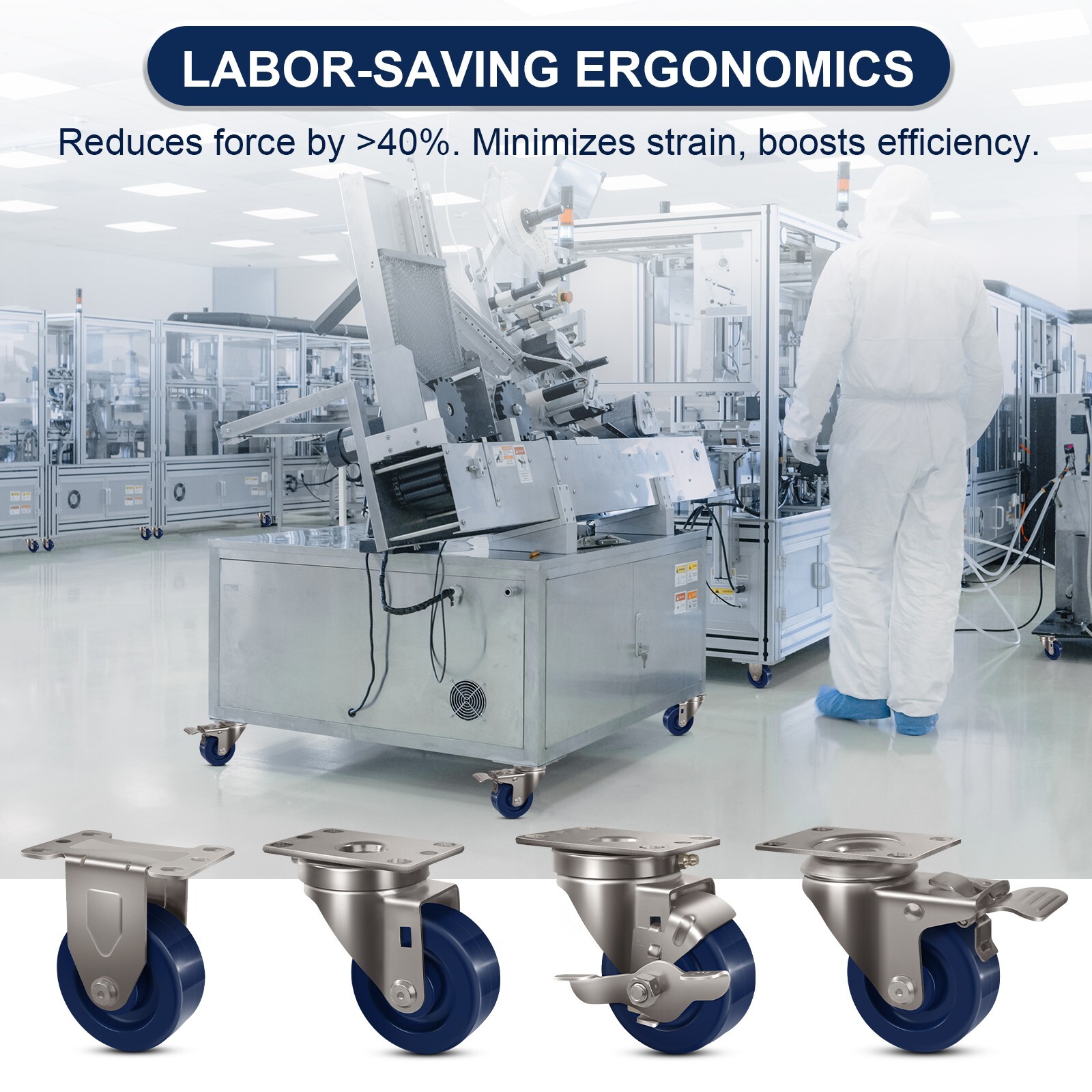 3" Stainless Steel Casters，Heavy Duty Industrial Casters， Load Capacity 1400 lbs