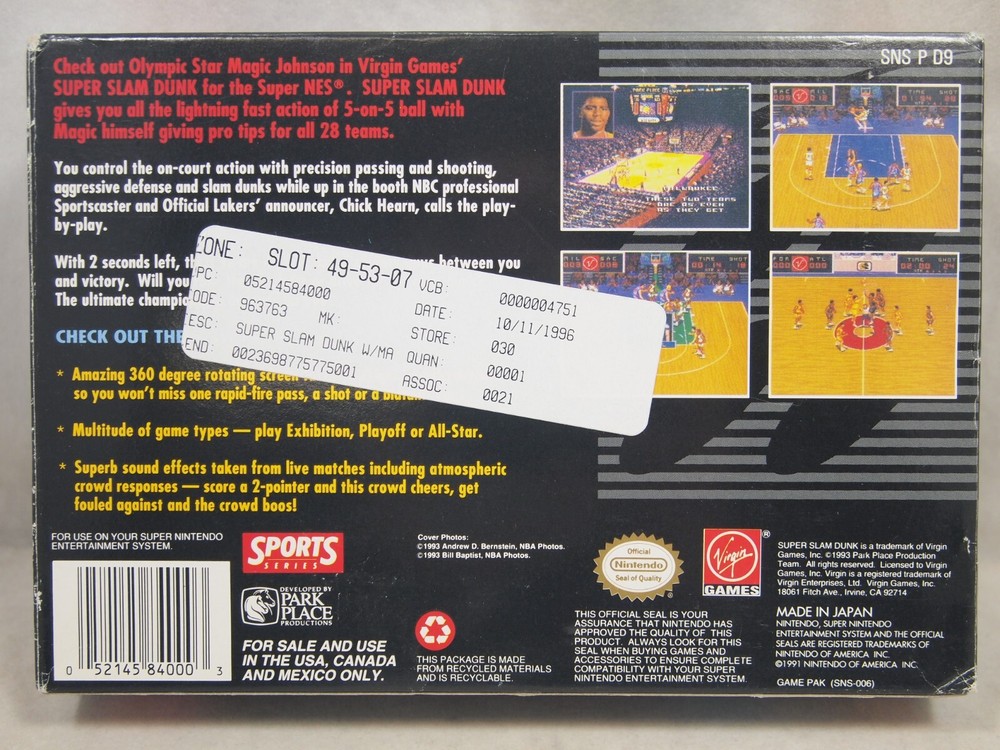 Super Slam Dunk (Super Nintendo | SNES) Authentic BOX ONLY