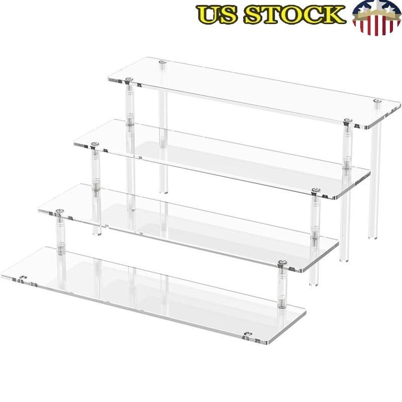 Clear 4 Tier Acrylic Display Riser Stand Sturdy Easy Install Space Saving New