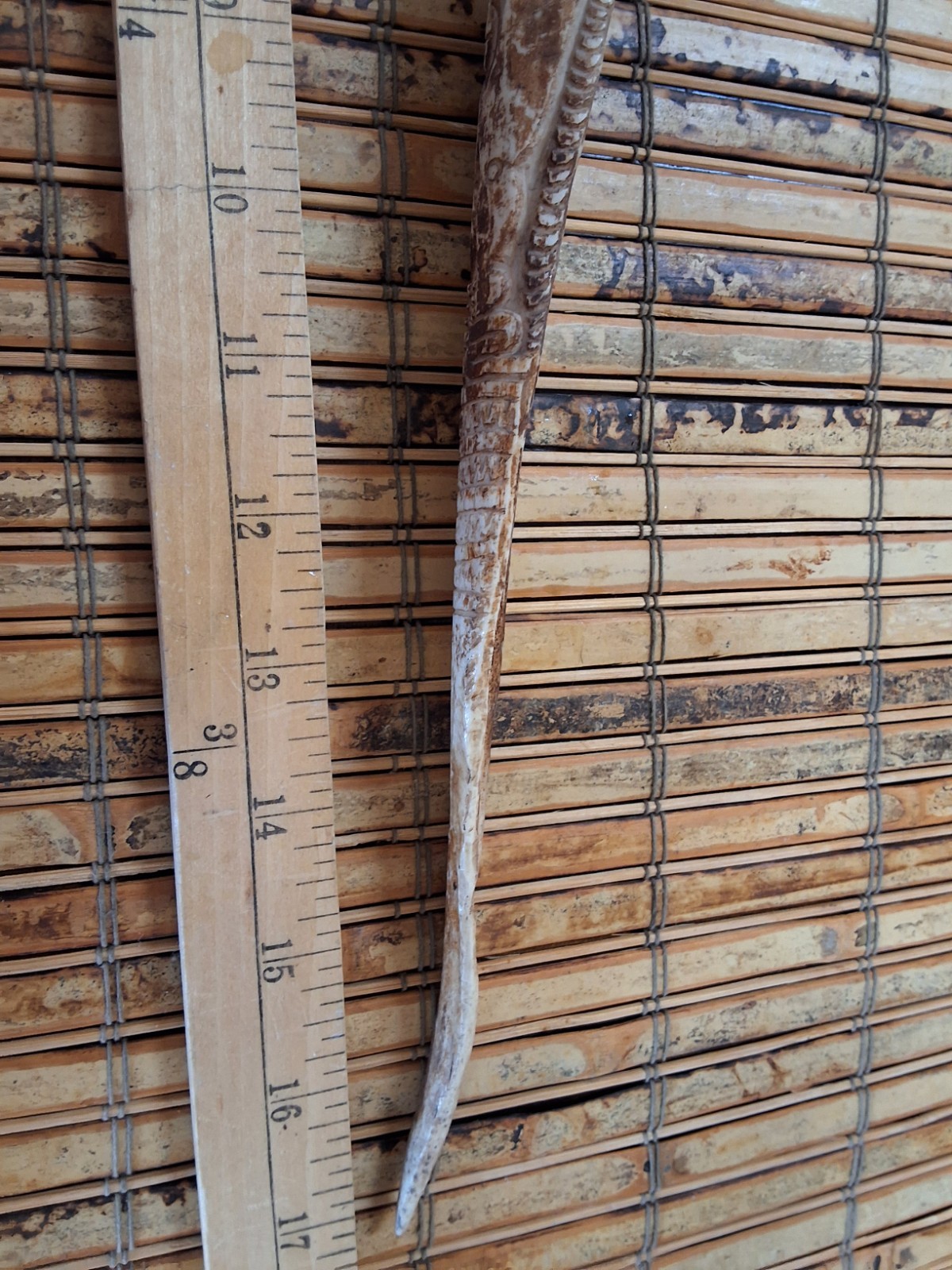 Papua New Guinea Rat Tooth Carved Dagger Bird Motif 17"