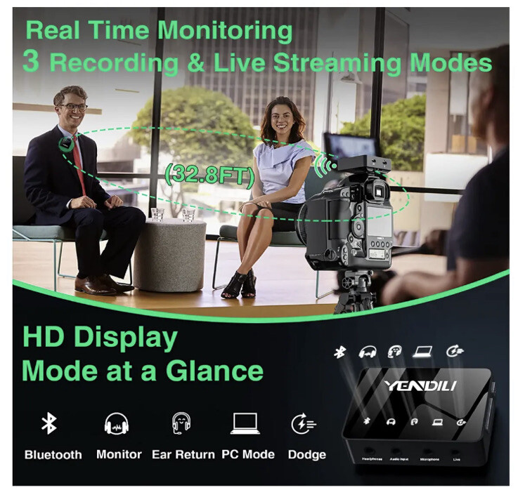 YENDILI Wireless Lavalier Microphone for iPhone Android 2.4G Mini Lapel Mic