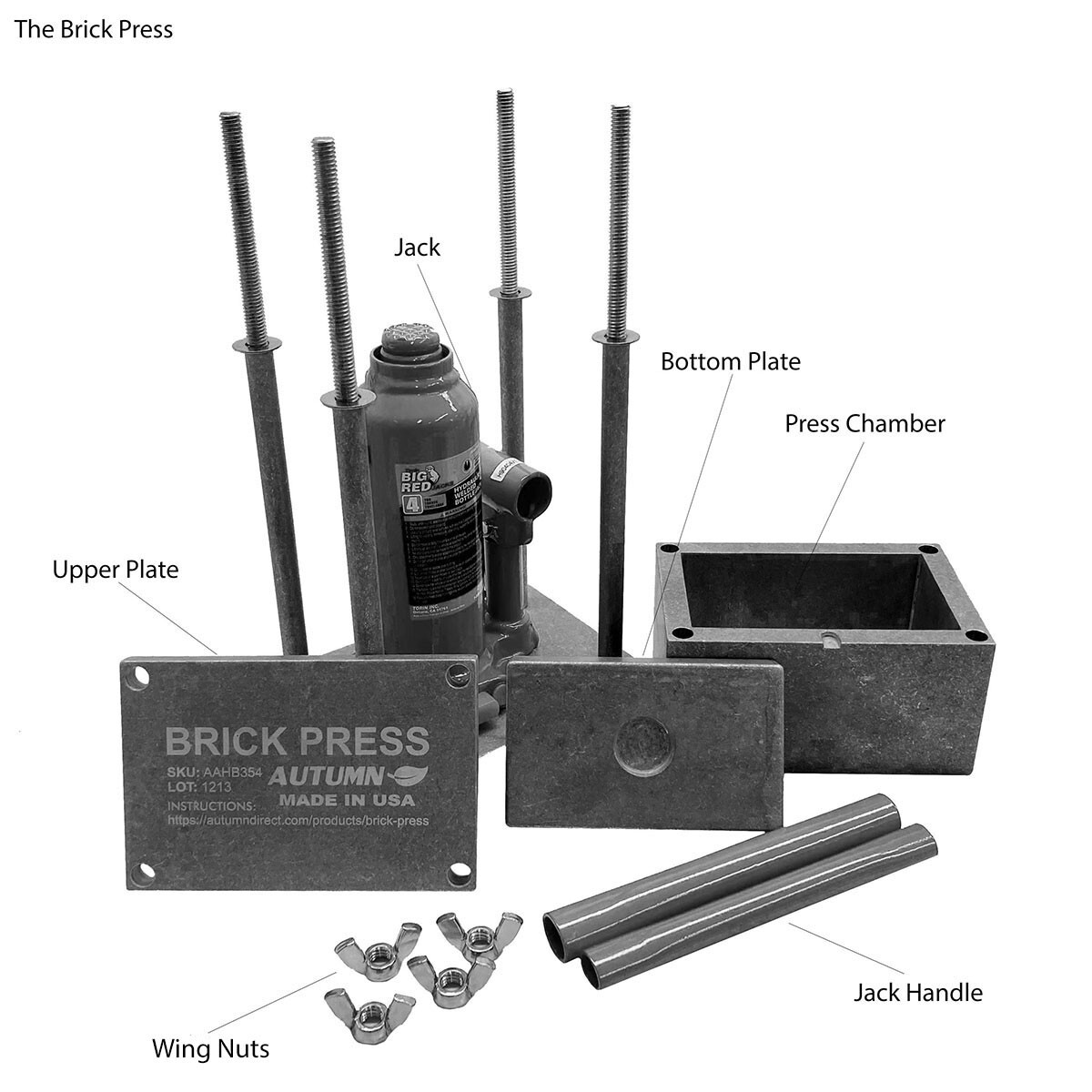 AUTUMN Brick Press, 4-Ton Capacity, 5 x 3 IN brick size - Made in USA OPEN BOX