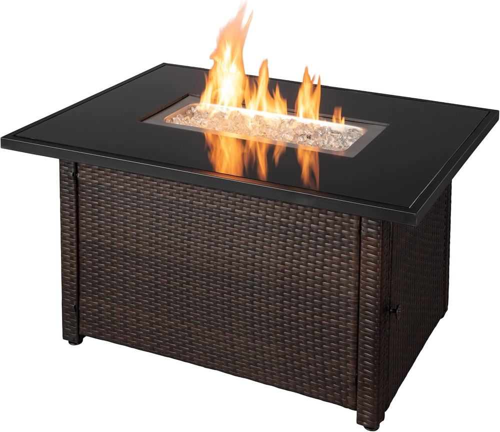 Stylish Brown/Black Rectangular Outdoor Gas Fire Table with Multi Color Design