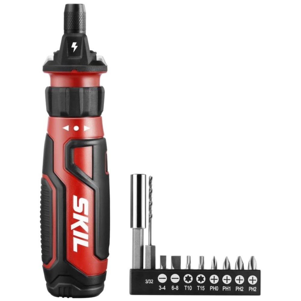 Red 4V Cordless Screwdriver w/Circuit Sensor & 9 Bits - Perfect for DIY Projects