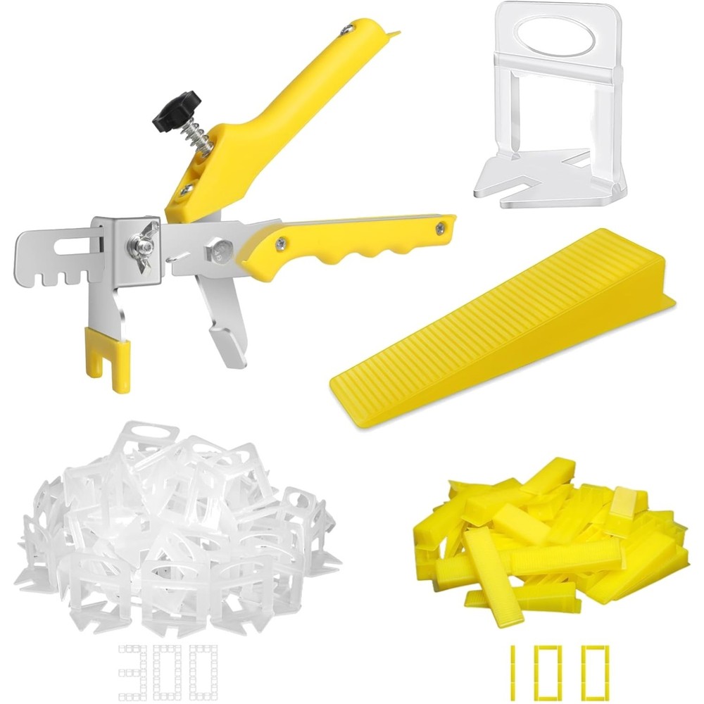 Tile Leveling System - Complete Set with 300 Tile Spacers Clips & 100 Wedges