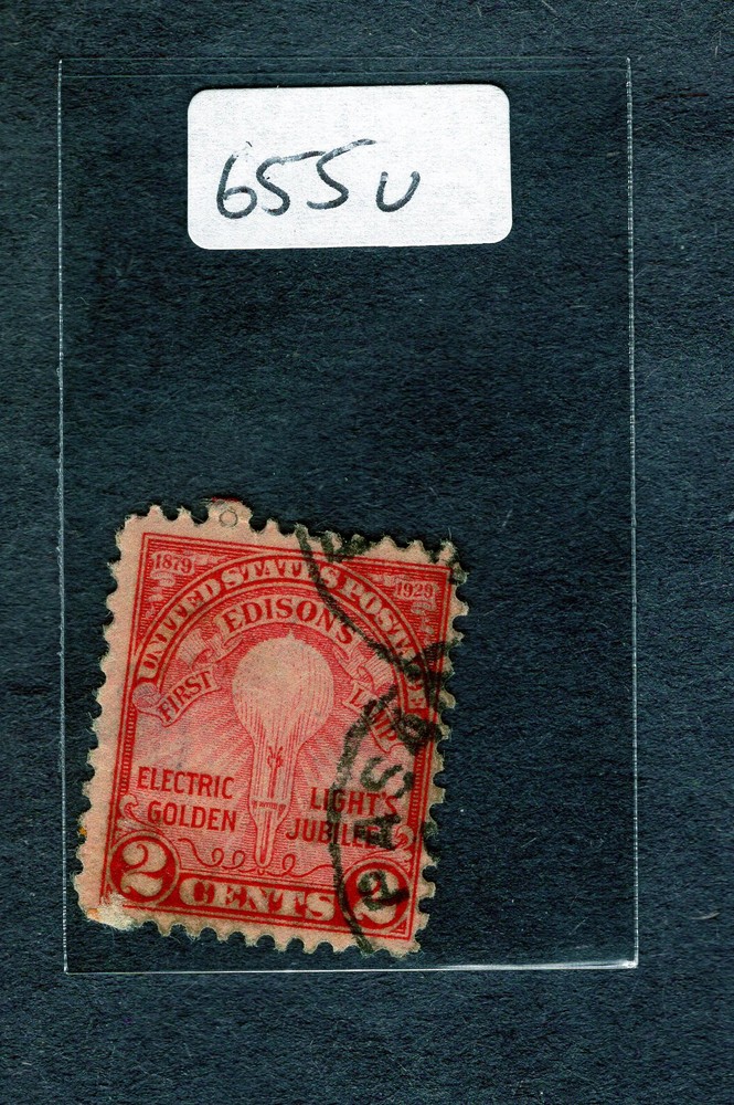 1929 Stamp #655 Edison's First Lamp Used