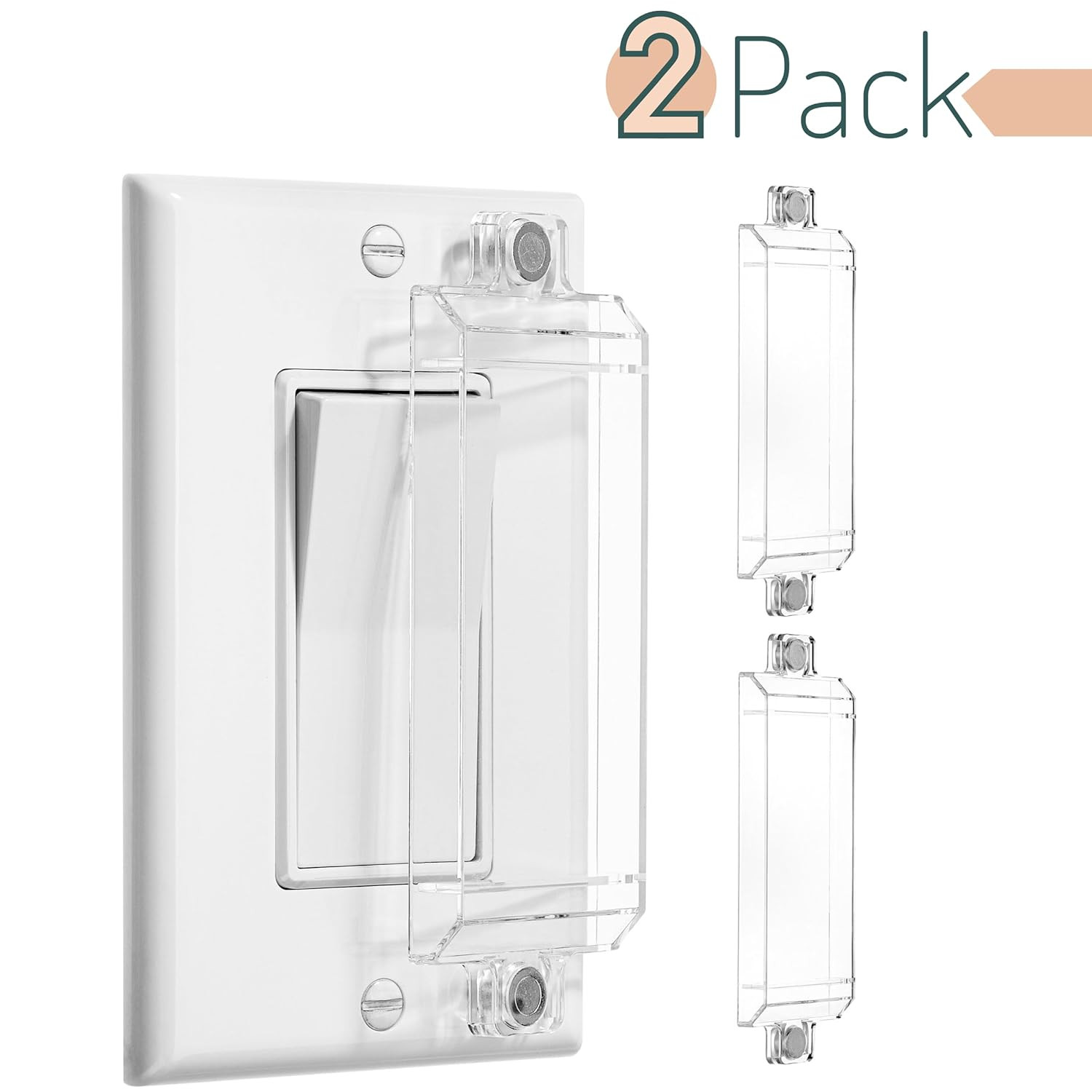 Bates Magnetic Light Switch Guard, 2 Pack, Clear, Child Proof Cover, Lock, Wall