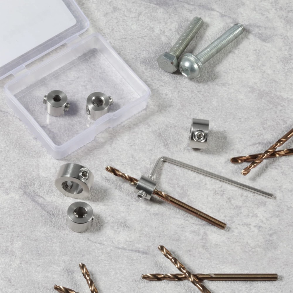 Drill Bit Depth Stop Collar Set Includes 6 Pcs 304 Stainless Steel Stop Bit C...
