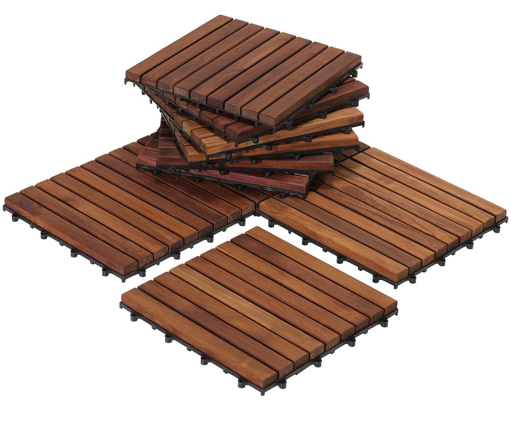 Bare Decor EZ-Floor Interlocking Flooring Tiles in Solid Teak Wood Oiled Fin...