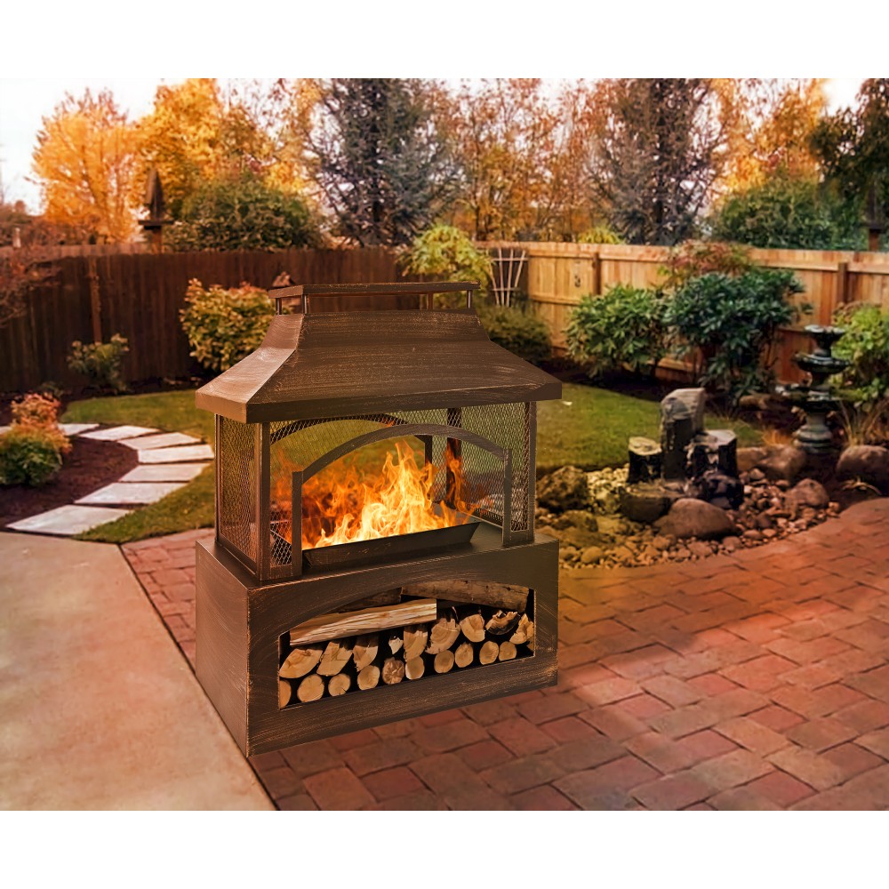 Metal Outdoor Wood Burning Fireplace Log Burner Fire Pit Patio Garden Backyard