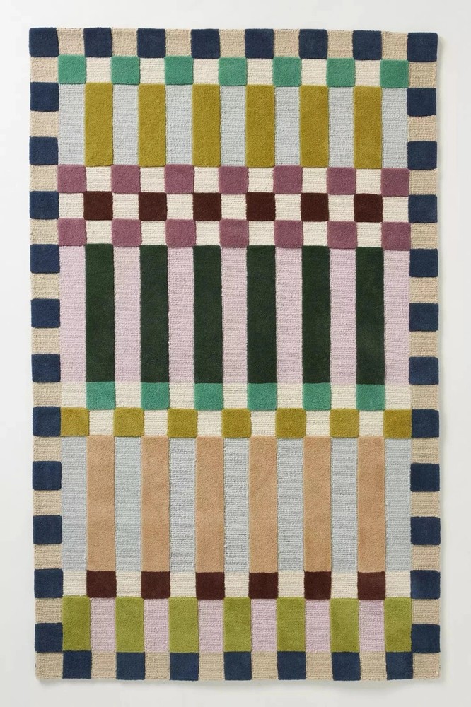 Hoxton Hand-Tufted Wool Rug Modern Geometric Design Checkered Pattern