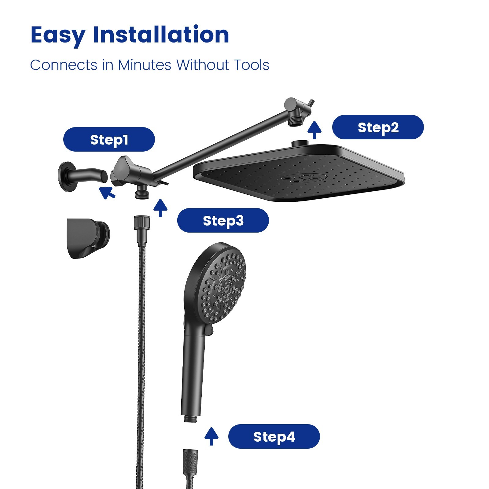 JOMOO Filtered High Pressure Shower Head Combo 10 Spray 12" Rainfall