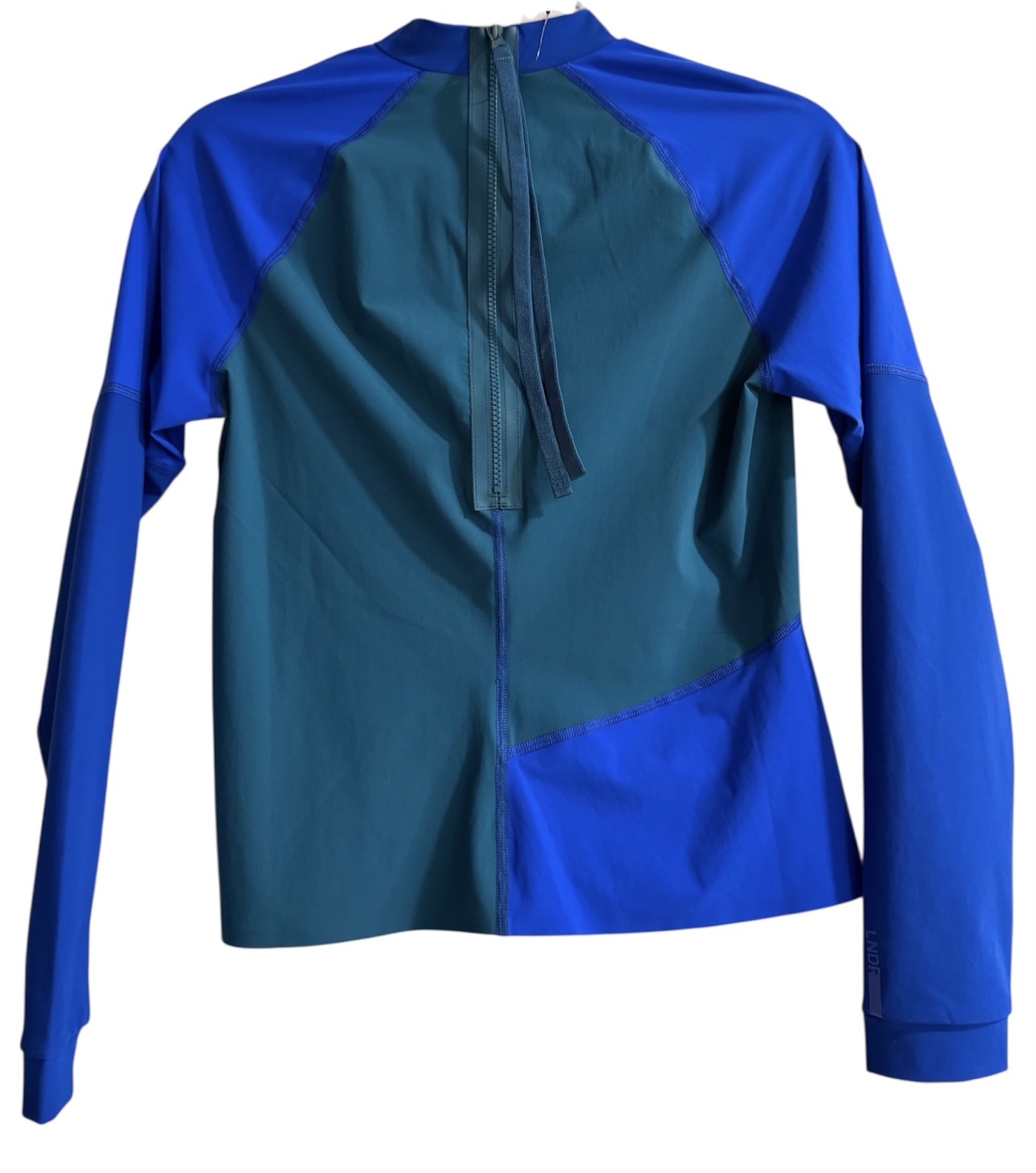 LNDR Malibu Color Blue Block Design Rashguard Top Size Small NWT Retail $180