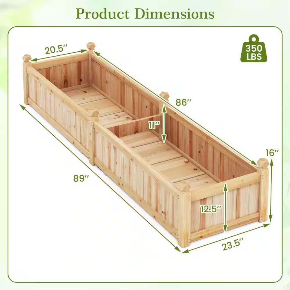 Wood Raised Garden Bed Outdoor Rectangular Planter Box with Drainage Holes Natur