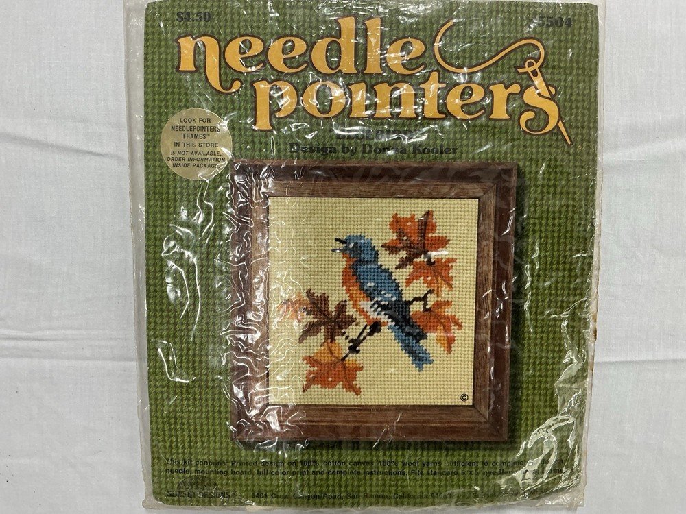 1971 Needle Pointers “Bluebird” #5504, Needlepoint Kit, Partially Completed