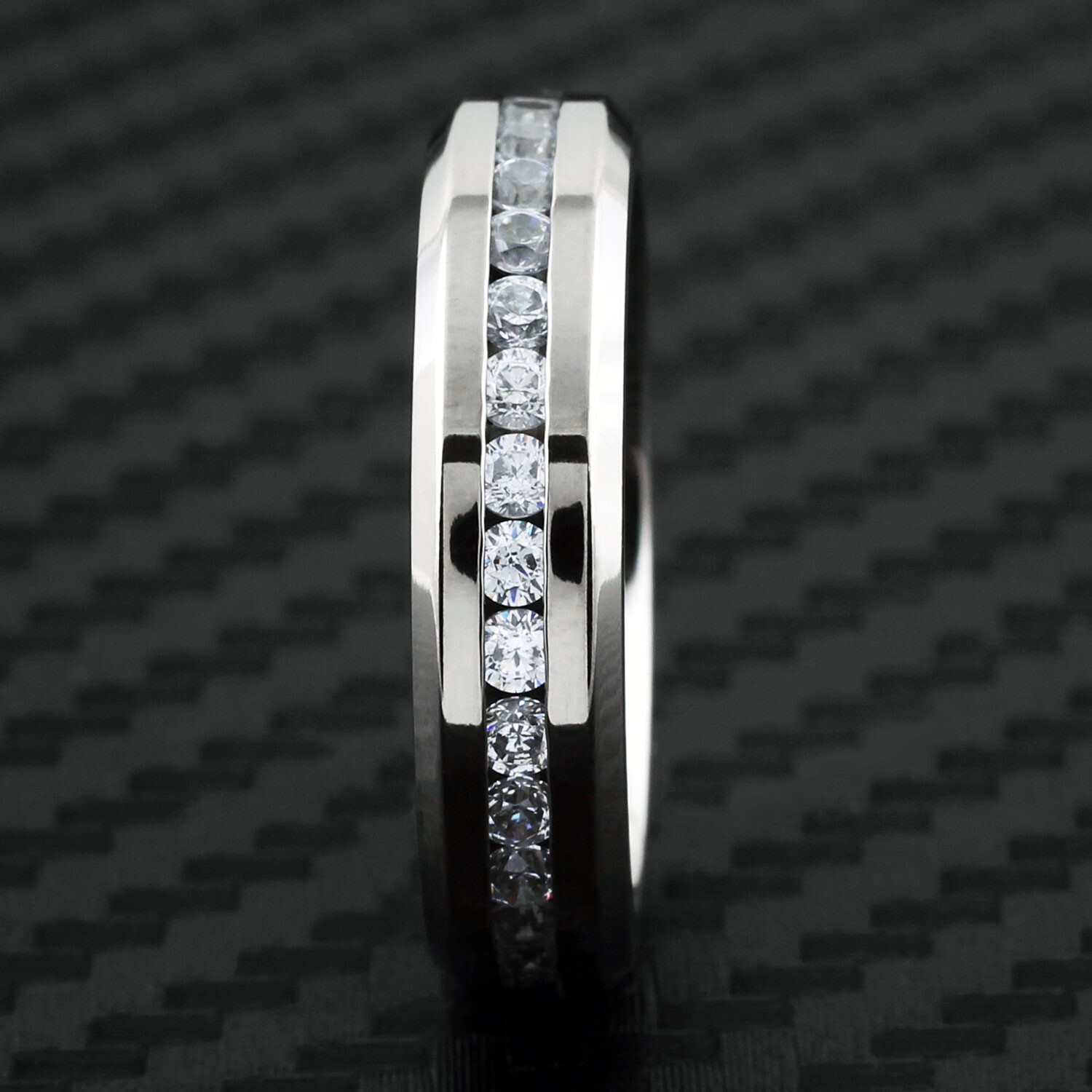 5/7mm Titanium 1.6 Carat Dazzling Eternity CZ Men's Wedding Band Ring Size 5-15