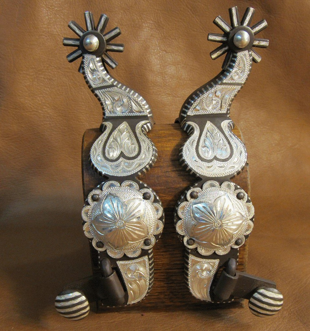 E Garcia Silver Spurs  Concho With Inlays Brown Finish