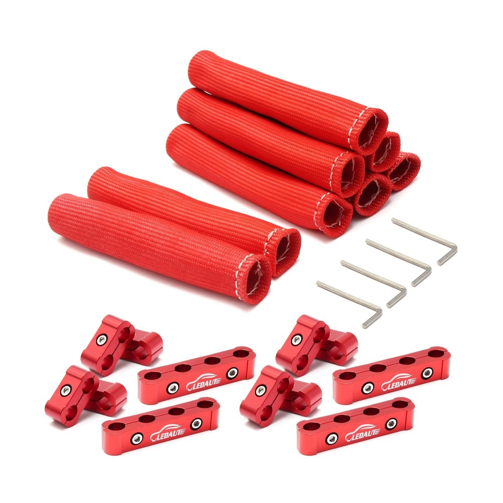 LEDAUT Red 8Cyl Spark Plug Heat Shield Protector and 12pc Engine Separator In...