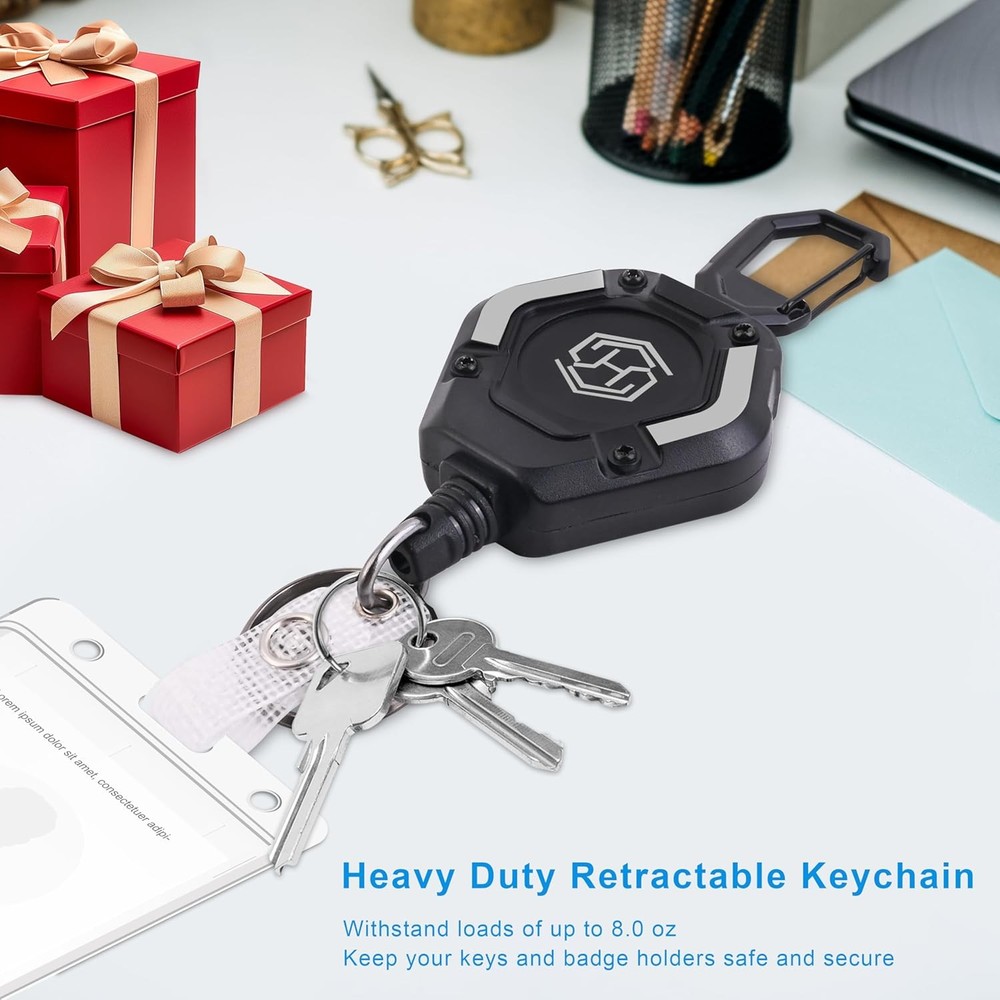 2-Pack Retractable Keychain - Heavy Duty Badge Holder, ID small, Black