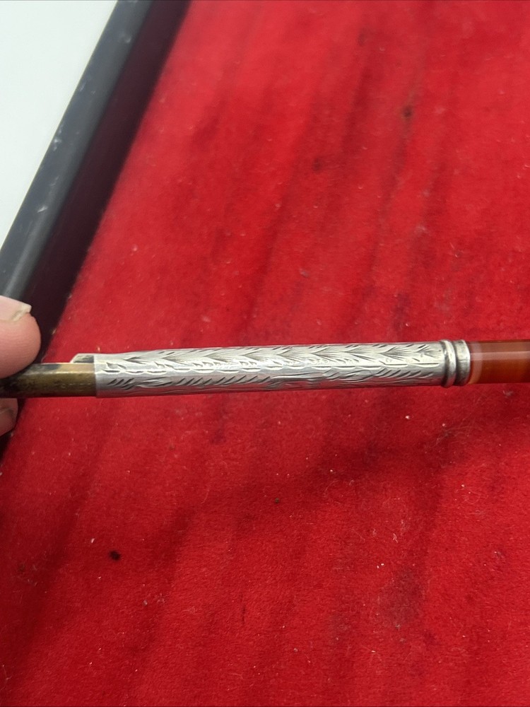 Antique Victorian Silver & Agate Miniature Dip Pen