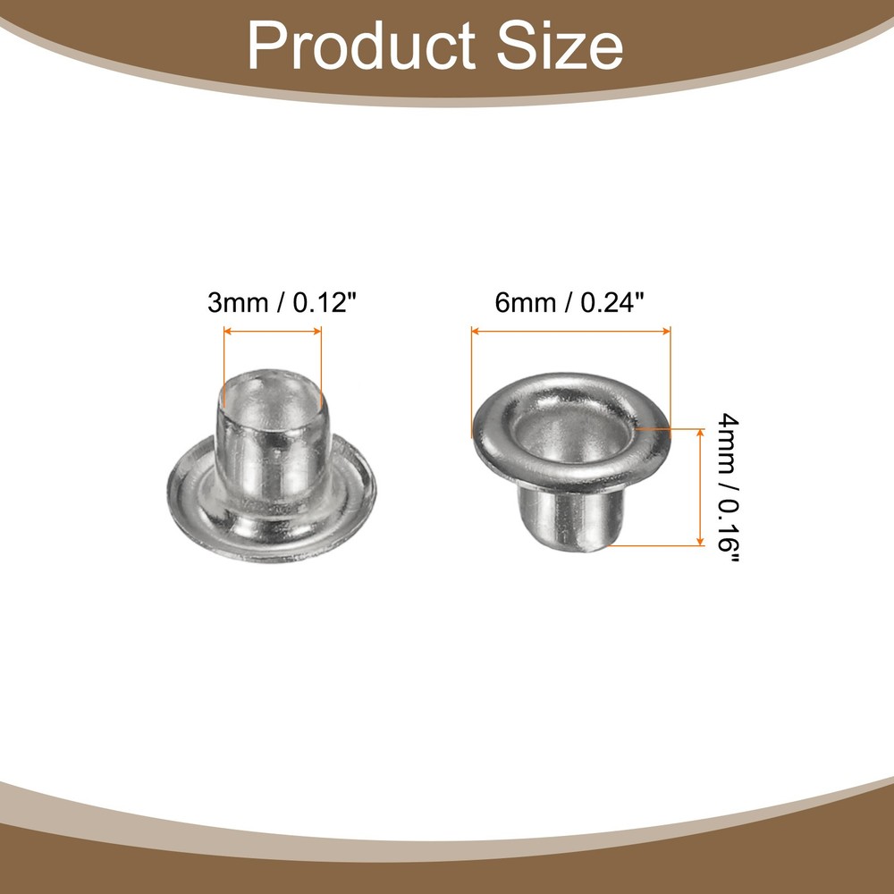 50Set Grommets Eyelets Kit 3mm Brass Eyelets with Washers, Silver