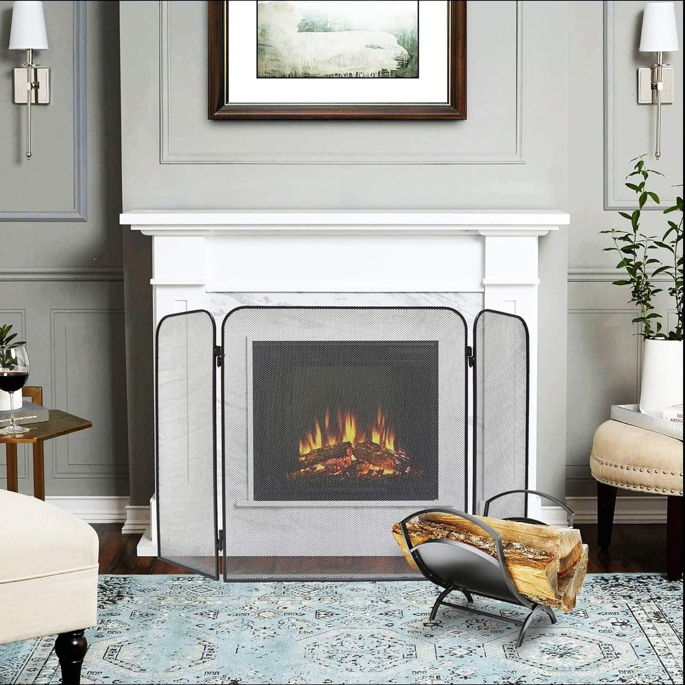 3-Panel Metal Fireplace Screen for Fireplace Fire Spark Guard Grate