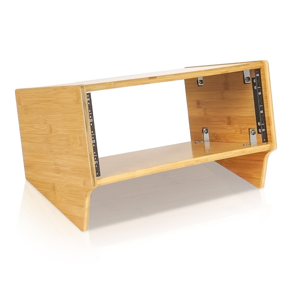 Sound Town DIY 4U Angled Desktop Turret Studio Rack, Solid Bamboo (STBR-4SL)
