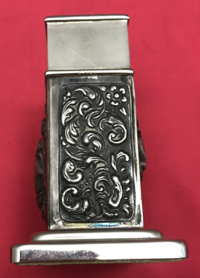 Vintage MYLFLAM .835S Silver Embossed Case TABLE LIGHTER Push Button
